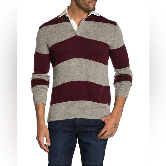 Slate And Stone Kieran Rugby Stripe Polo Sweater Long Sleeve Preppy NWT - Picture 1 of 7